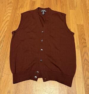 Jos A Bank Merino Wool Sweater Vest Burgundy Button V Neck Mens M Made In Italy